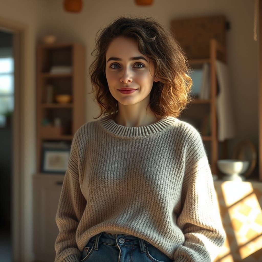 Warm Woman in Cozy Nostalgic Realism Style