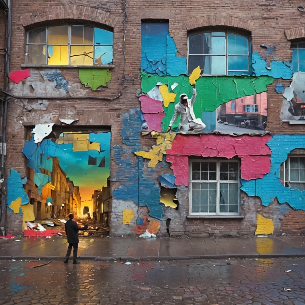 Surreal Broken Reflection in Dreamlike Cityscape