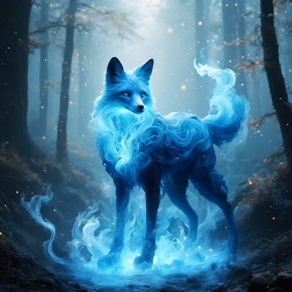Luminescent Magic Fox in Smoky Forest