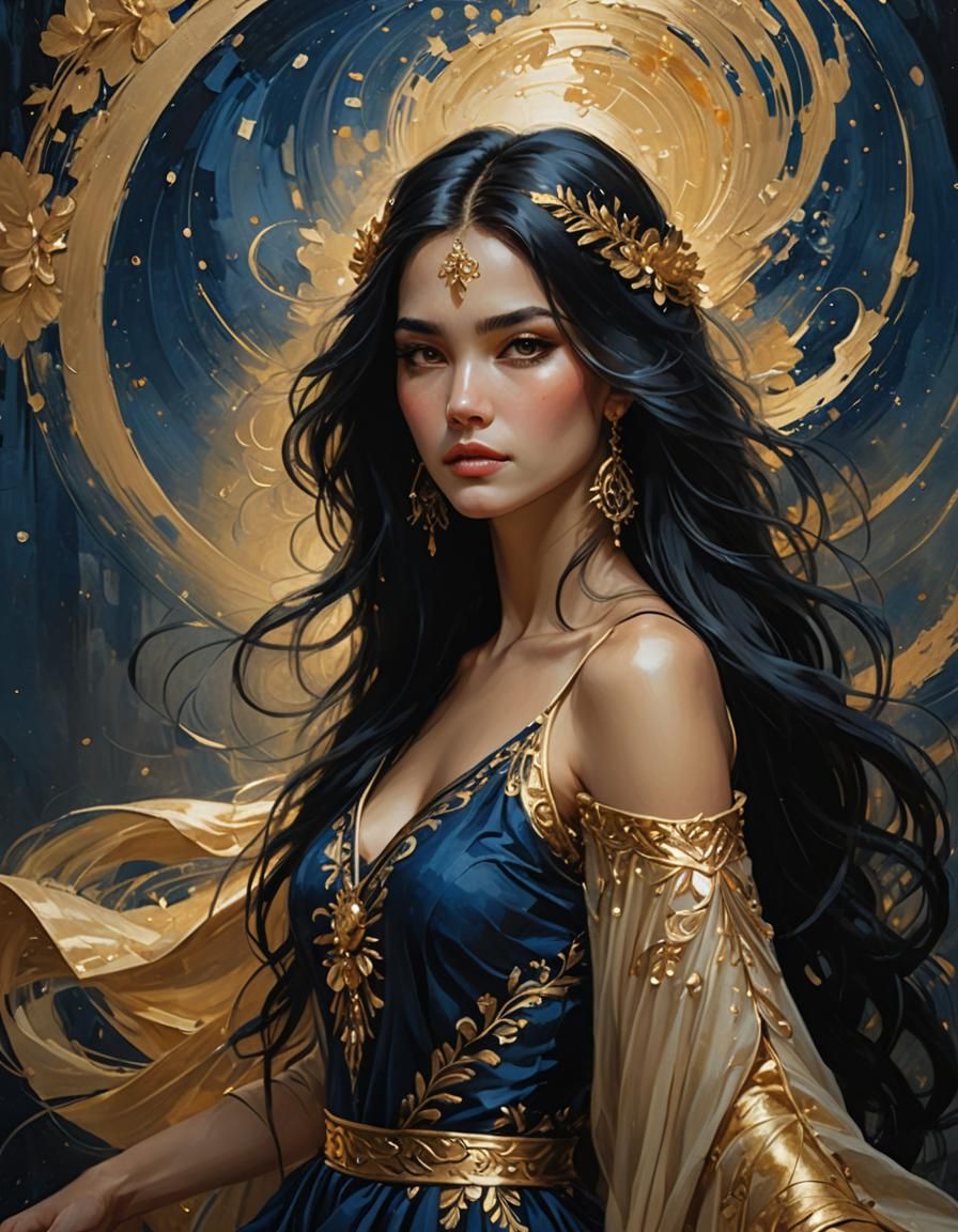 Ethereal Woman in Gold Painting: Fantasy Concept Art