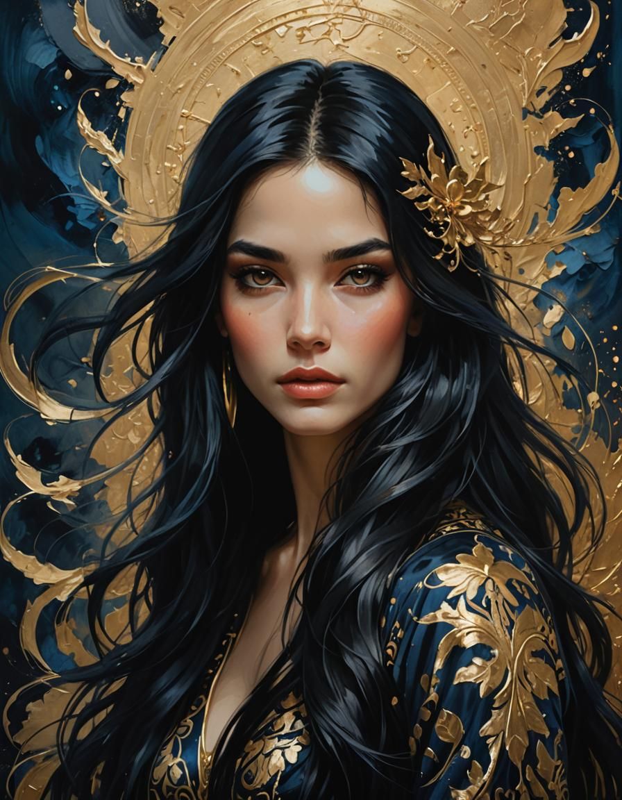 Golden Woman in Dark Hues: Fantasy Concept Art