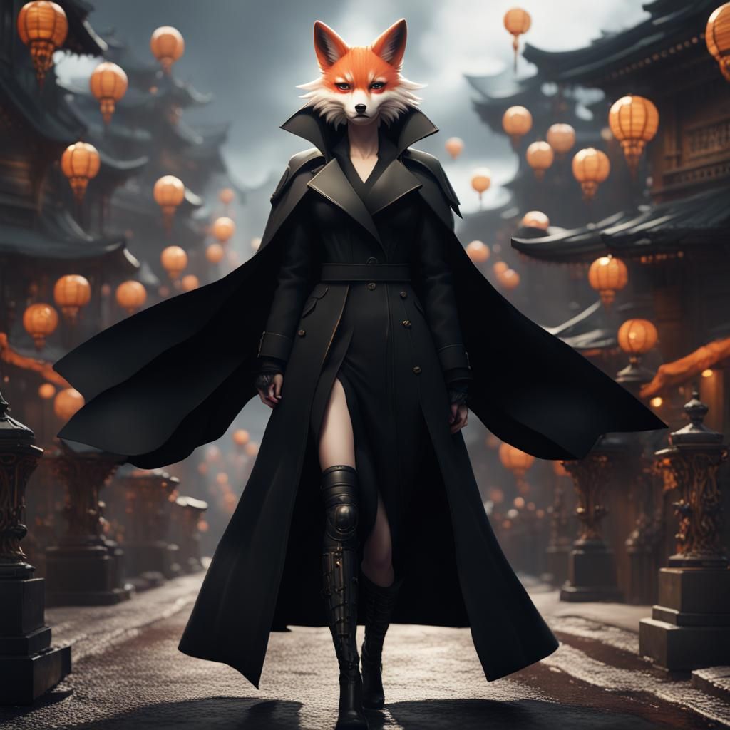 Kitsune in Trench Coat: Fantasy Concept Art