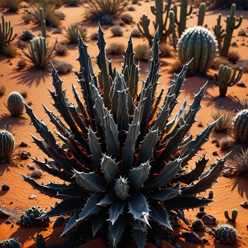 Crystalline Cactus in Alien Desert: Biomechanical 3D Render