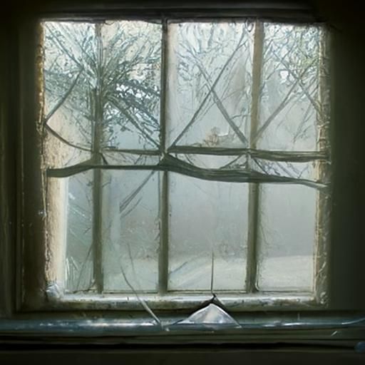 Decaying Farmhouse Window in Heavy Fog