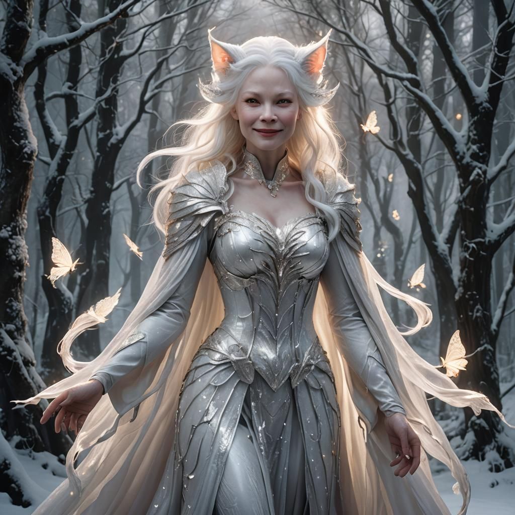 Radiant Albino Woman with Feline Features