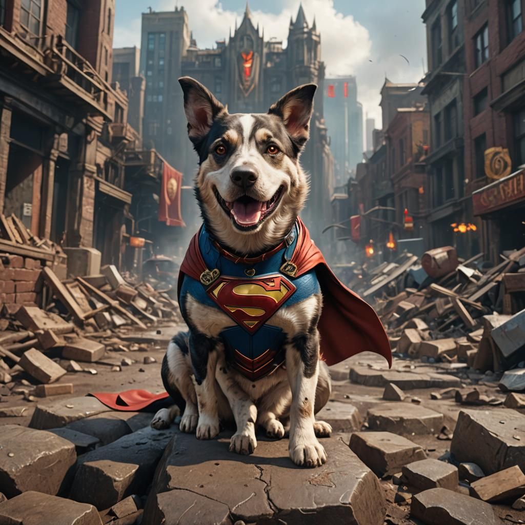 Smiling Superman Dog: Detailed Fantasy Art