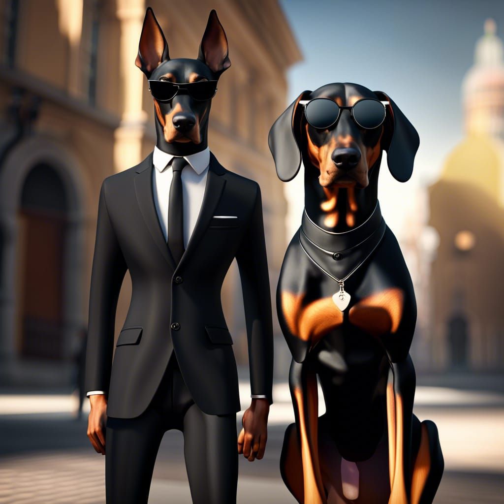 Doberman Dog in Suit: Hyperrealistic Concept Art
