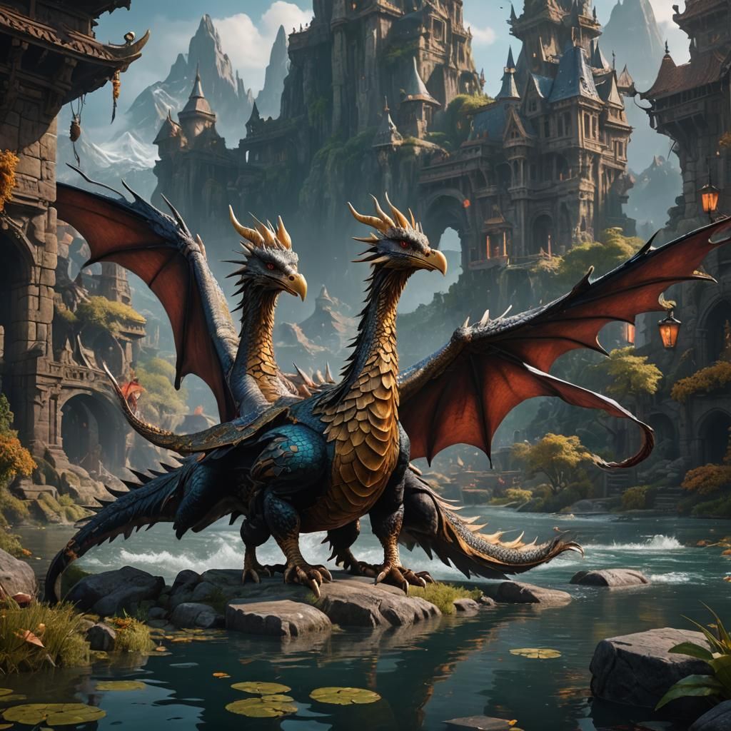 Fantastical Dragon Goose Concept Art in Deep Color