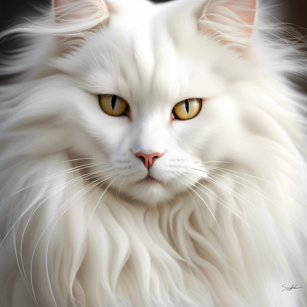 Elegant White Long-Haired Cat Portrait