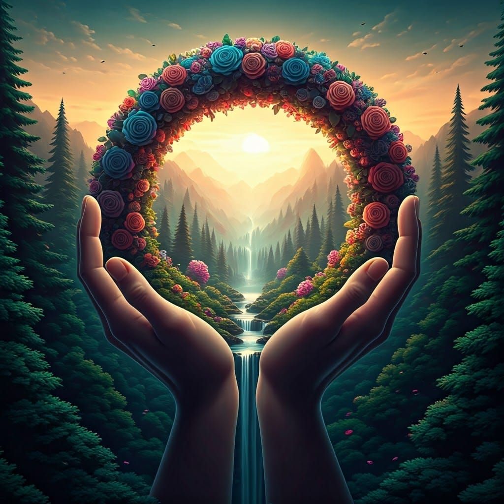 Enchanting Dreamscapes in Intricate Floral Wreath