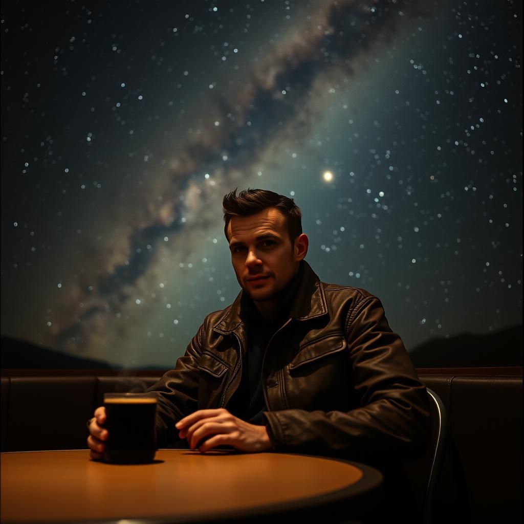 Cosmic Coffee: A Cinematic Galaxy Cafe Scene
