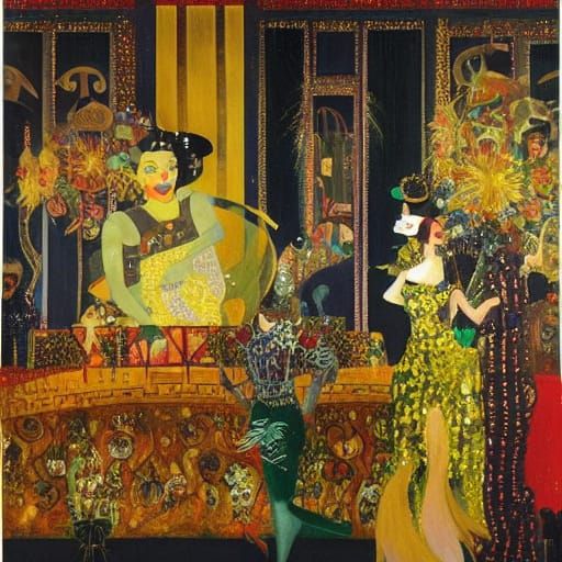 Art Deco Mouse Girl Cabaret Dance as Oil Painting