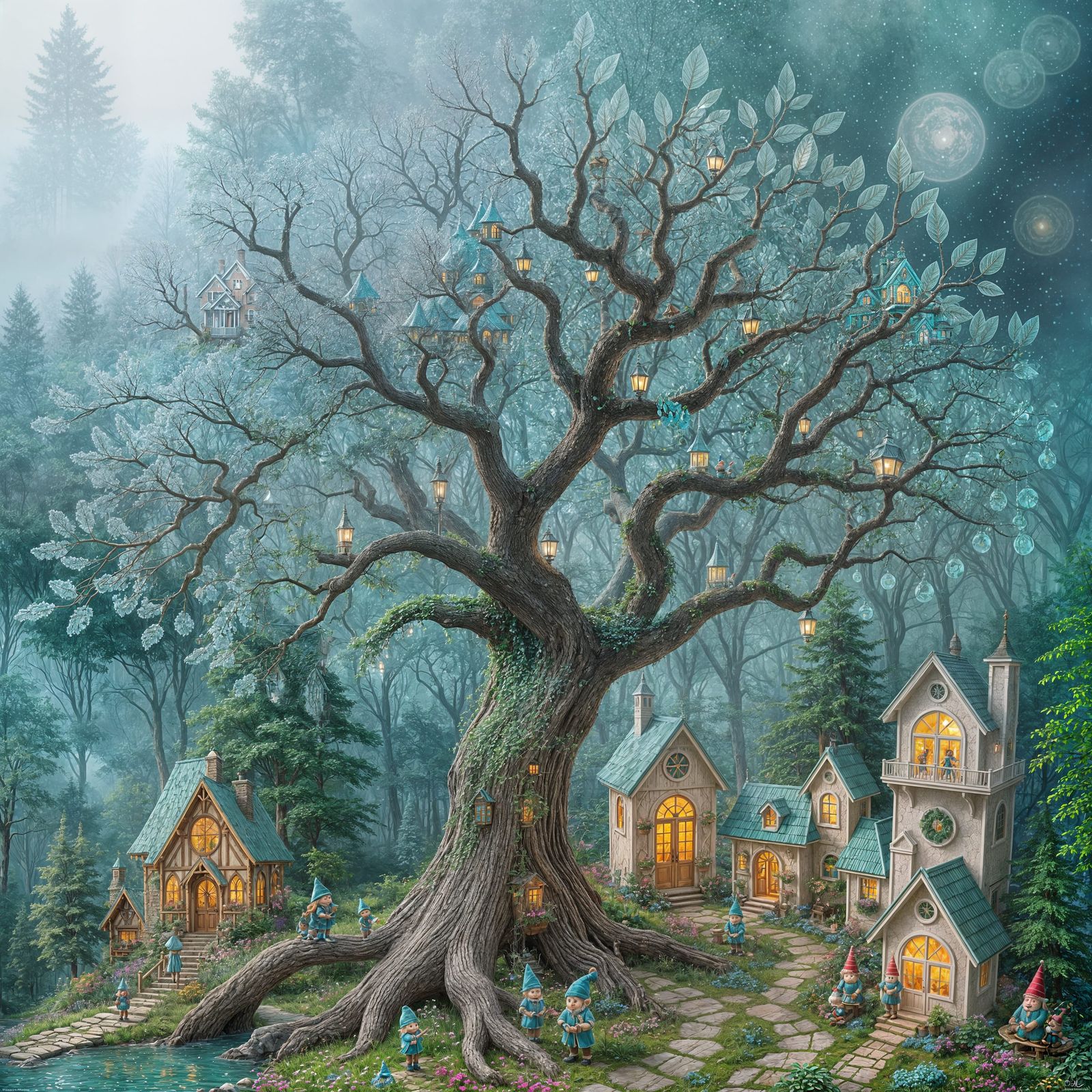 Ethereal Turquoise Gnome Village Fantasy