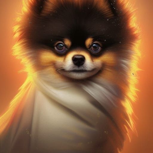 Cute Pomeranian Puppy Portrait in Hyperdetailed Style