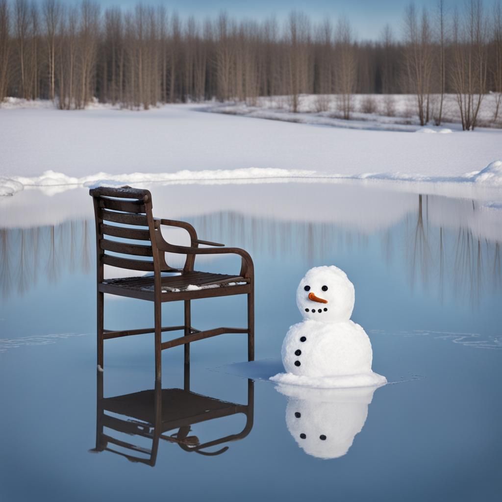 Sad Snowman Reflected in Meltwater
