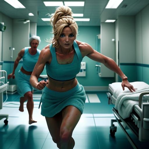 Dramatic Hospital Escape in Cinematic Film Still