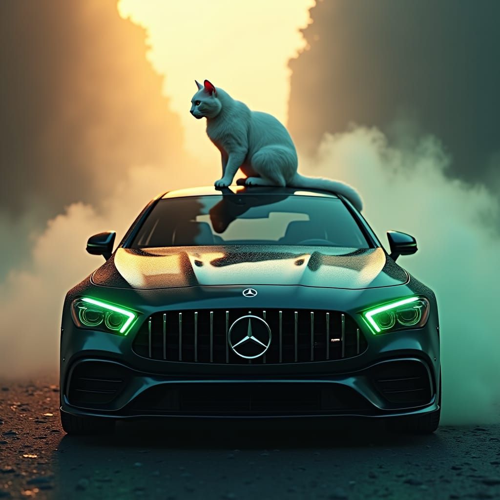 Mercedes AMG with Regal Cat, Dystopian Futurism