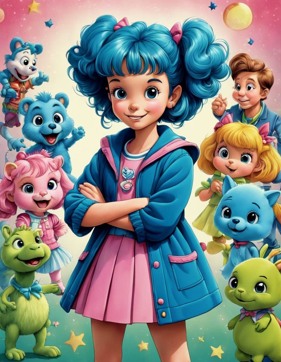 Vibrant 80s Cartoon Character in Pastel Hues