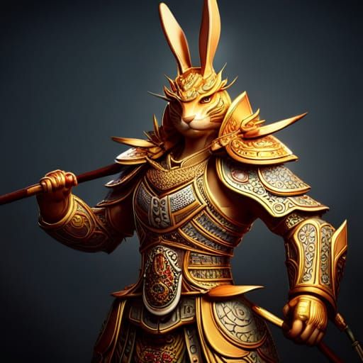 Majestic Samurai Rabbit in Gold Armor
