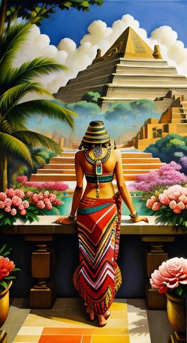 Surreal Aztec Sphinx in Oil Gouache Style