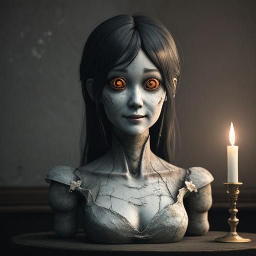 Creepy Antique Doll in Candlelit Glow