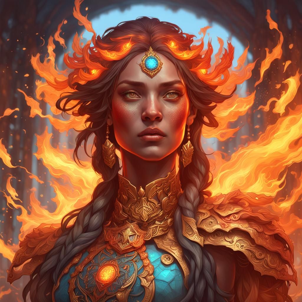 Fiery Goddess Portrait in Hyperdetailed Digital Art