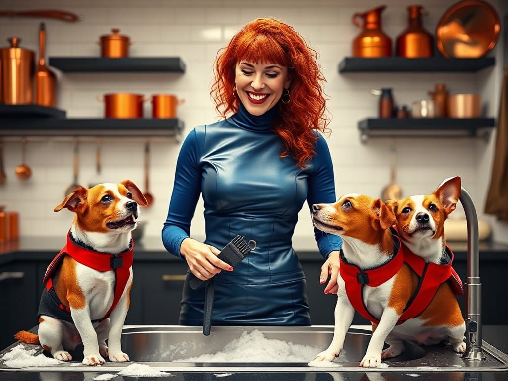 Hyperrealistic Portrait of Elegant Woman in Modern Kitchen w...