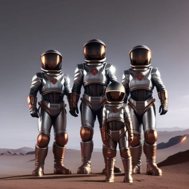 Astronaut Family on Mars: Hyperdetailed Concept Art
