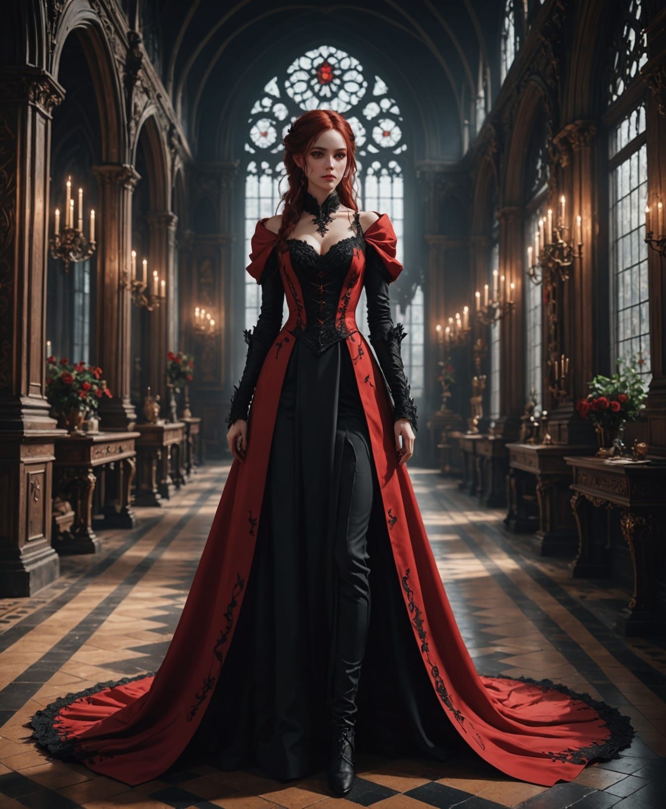 Vamplre in a Gothic hall