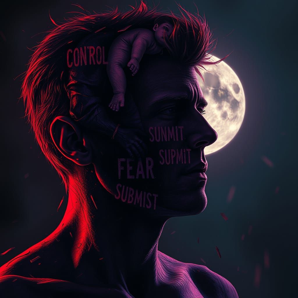 Surreal Man with Shadow Figure Internal Conflict