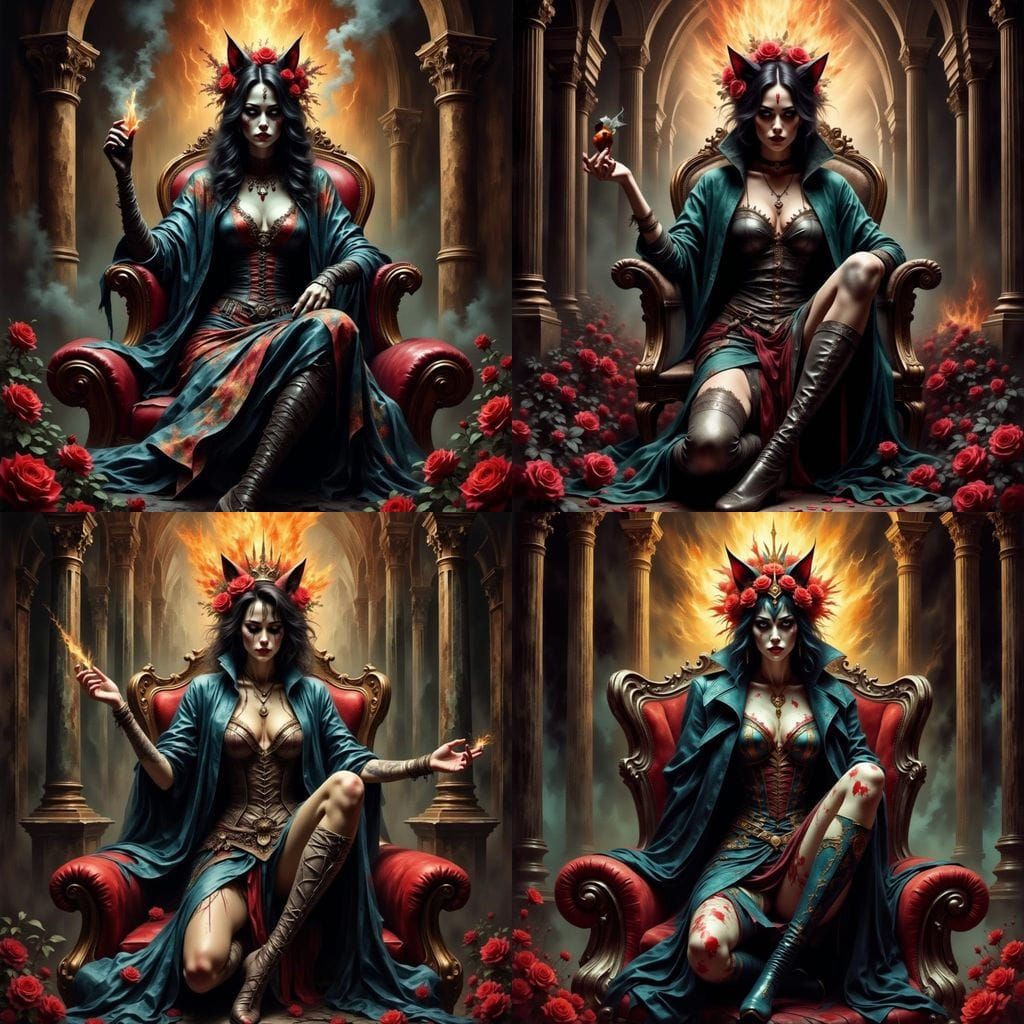 Fiery Fae Queen of Hearts with Roses and Mask