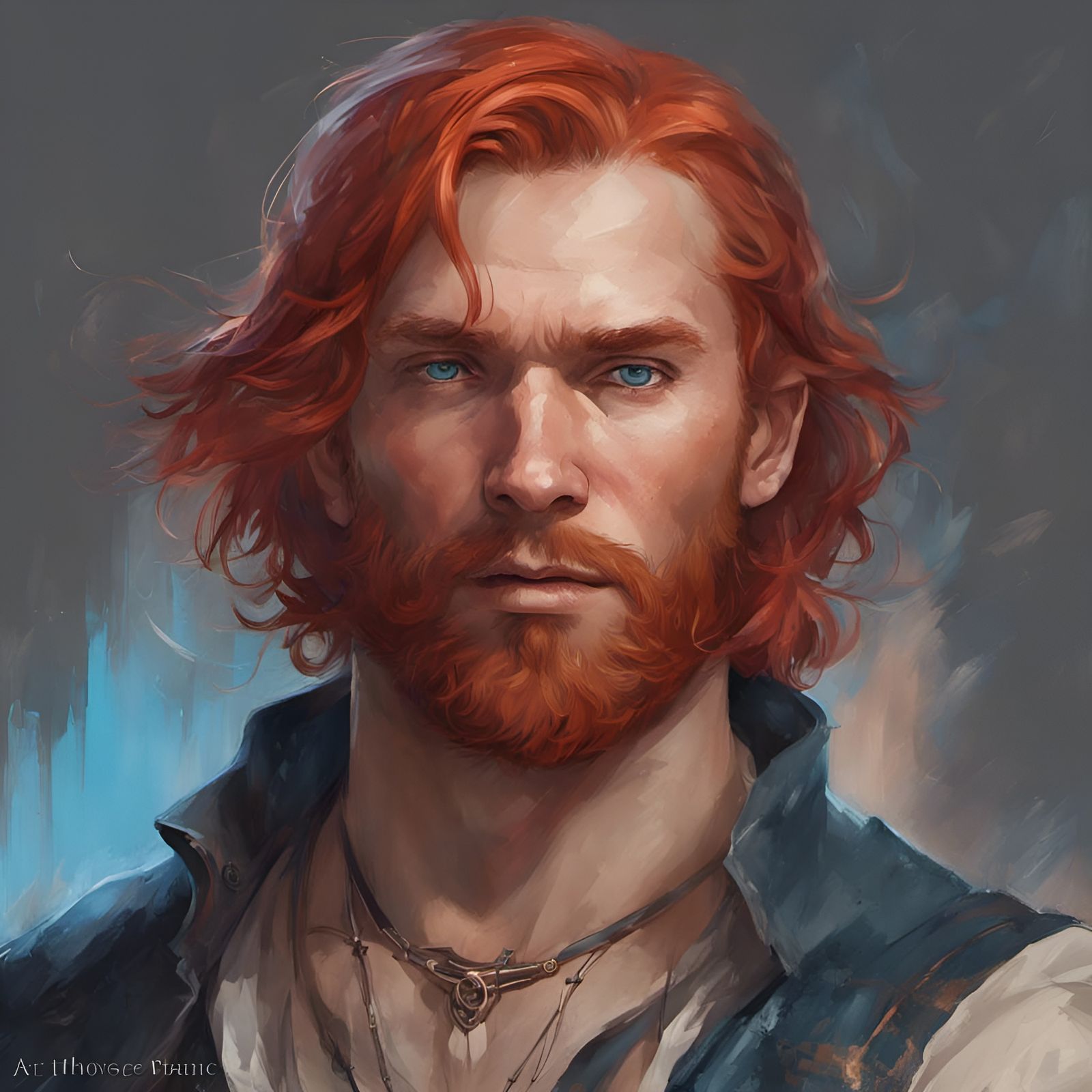 Fantasy Portrait of Red-Haired Man in Art Nouveau Style