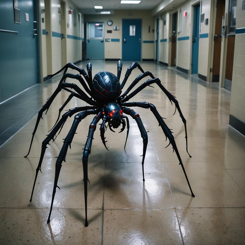 Giant Iron Spider Stalks Hospital in Gothic Horror