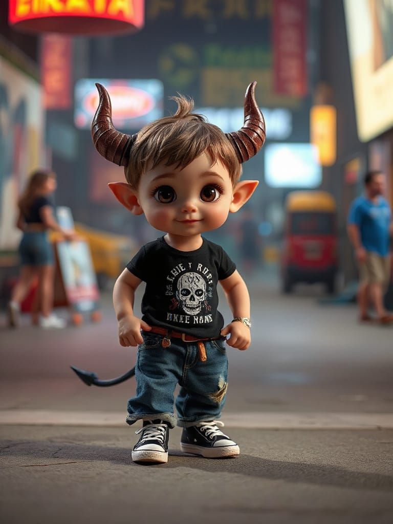 Adorable Devil Skater Boy in Pixar Style