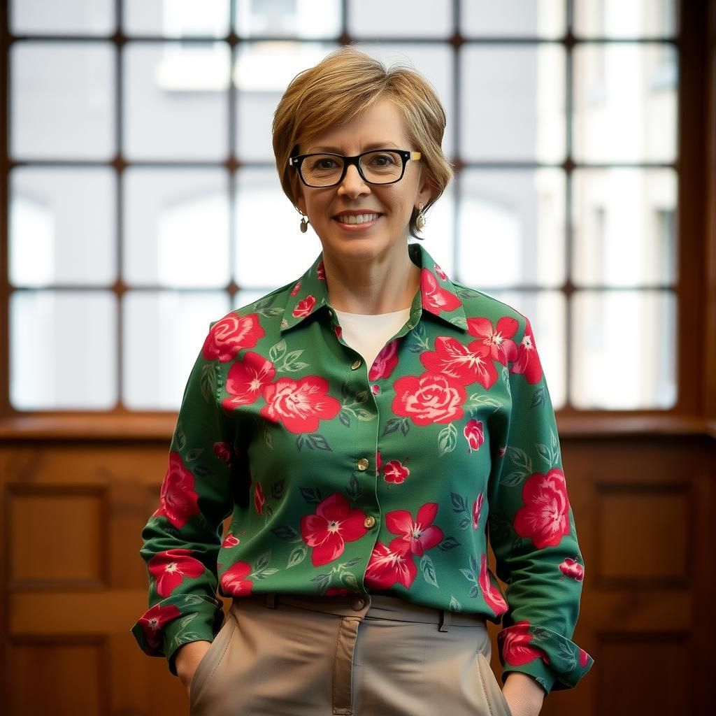 Person with Spectacles, Floral Shirt and Chinos