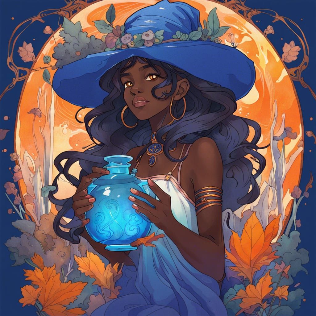 Art Nouveau Witch with Potion in Watercolor
