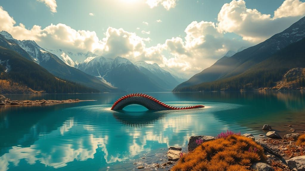 Japanese Dragon Emerges from Alpine Lake