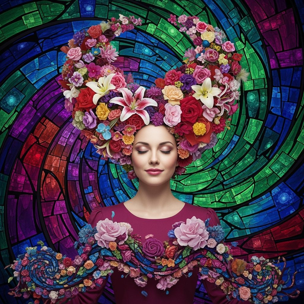 Woman with Blooming Hair: A Surreal Digital Portrait