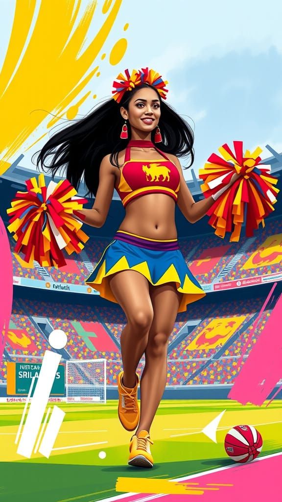 Sri Lankan Cheerleader Dancing in Vibrant Stadium