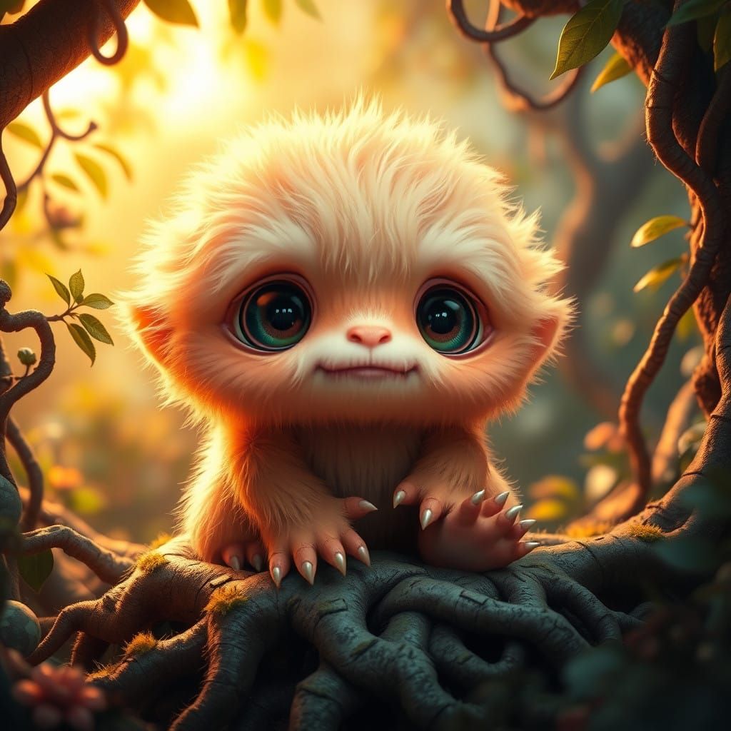 Fantastical Peach-Colored Baby Monster in Vibrant Environmen...