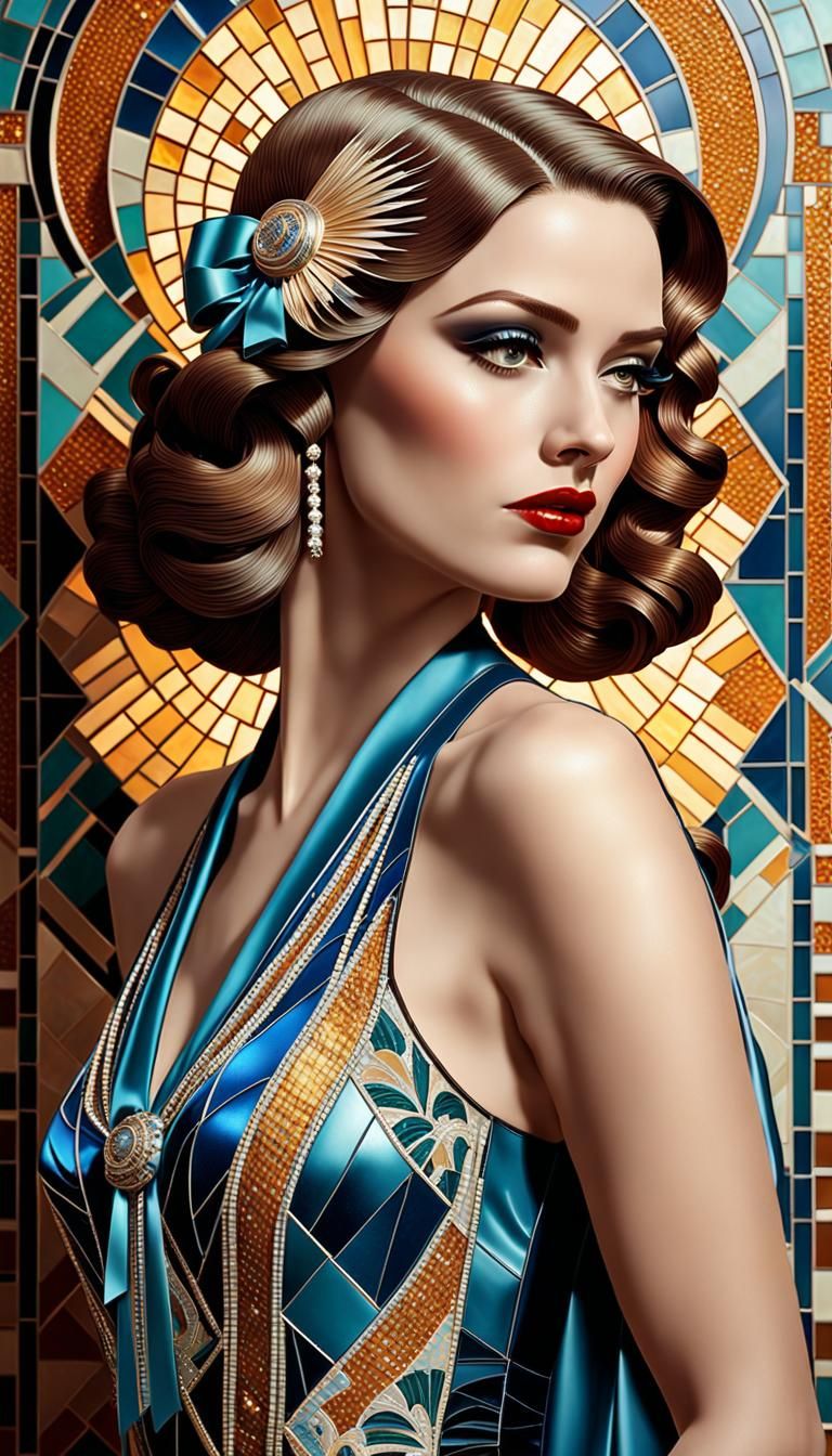 Art Deco Woman in Front of Mosaic Panel