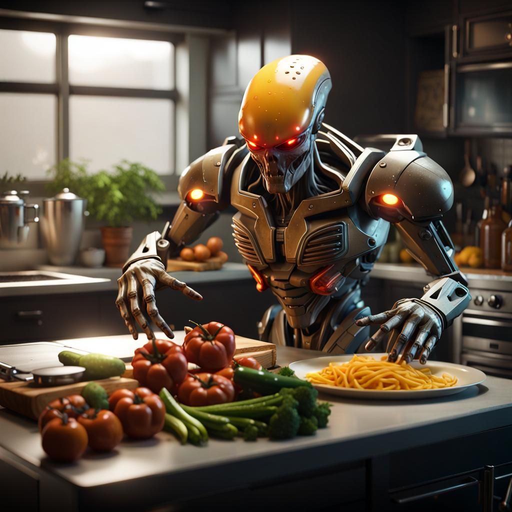 Angry Cyborg Microwave Oven in Sci-Fi Setting