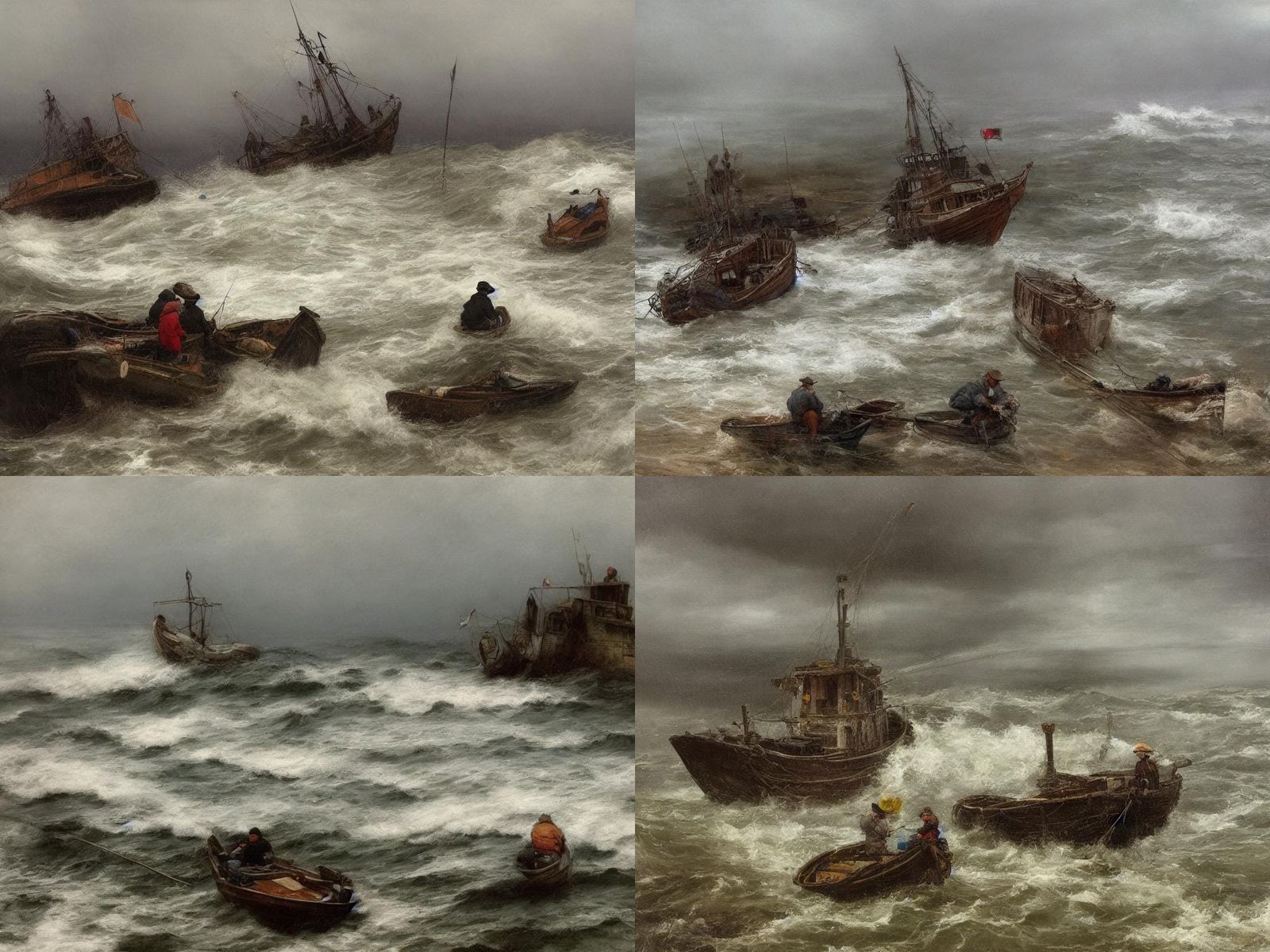Fisherman in Stormy Sea, Arthur Rackham Style