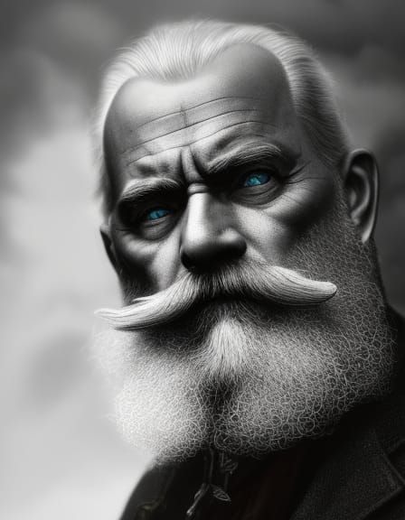 Monochromatic Portrait of Old Man with Blue Eyes