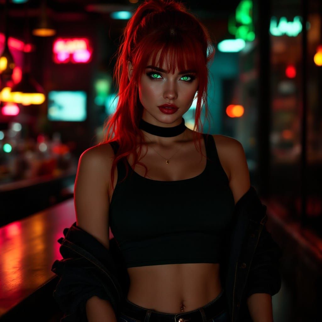 Redhead in Nightclub, Digital Art Portrait