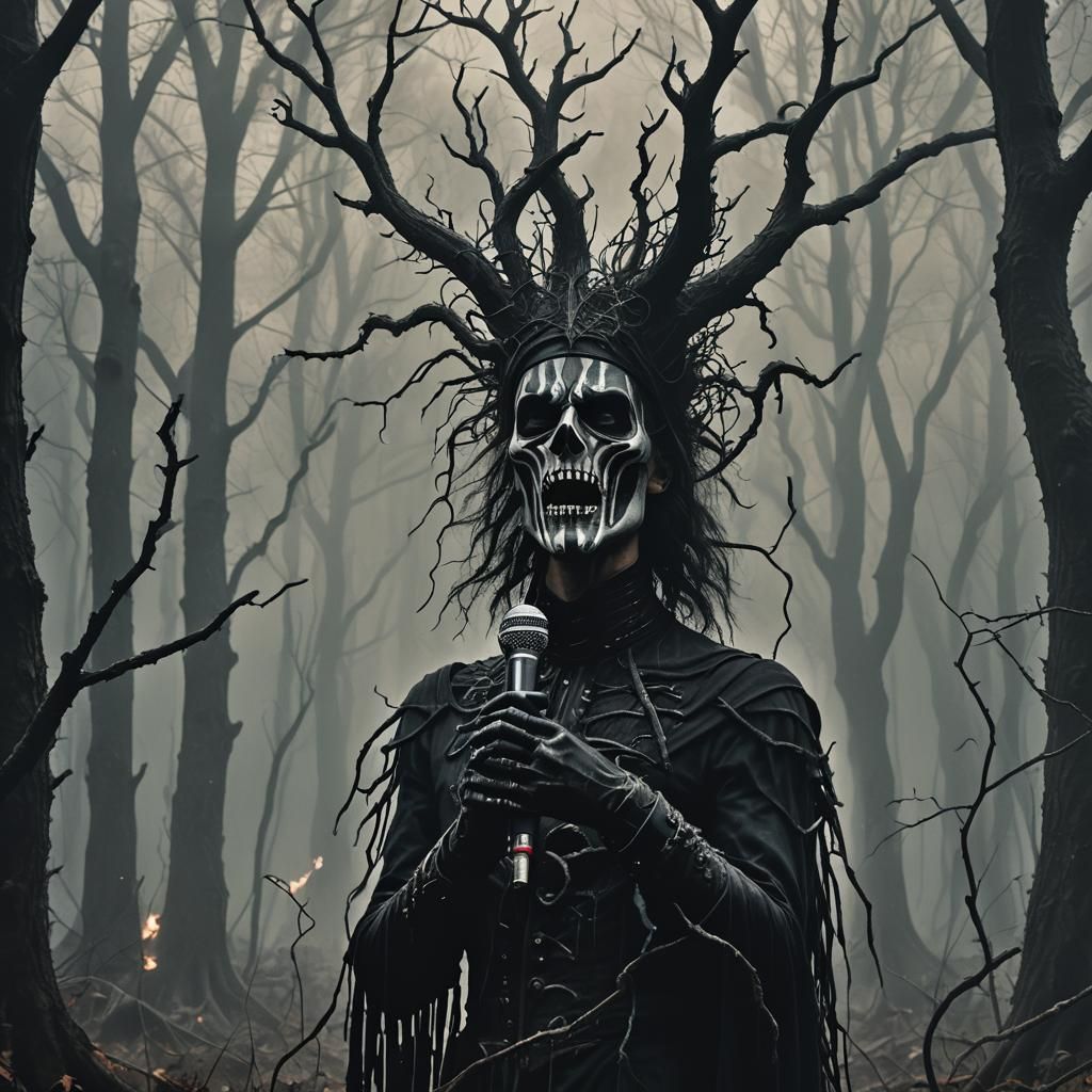 Musician Screaming in Dark Surrealist Forest