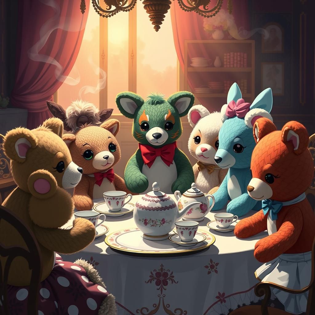 Whimsical Stuffed Animals at a Victorian Tea Party