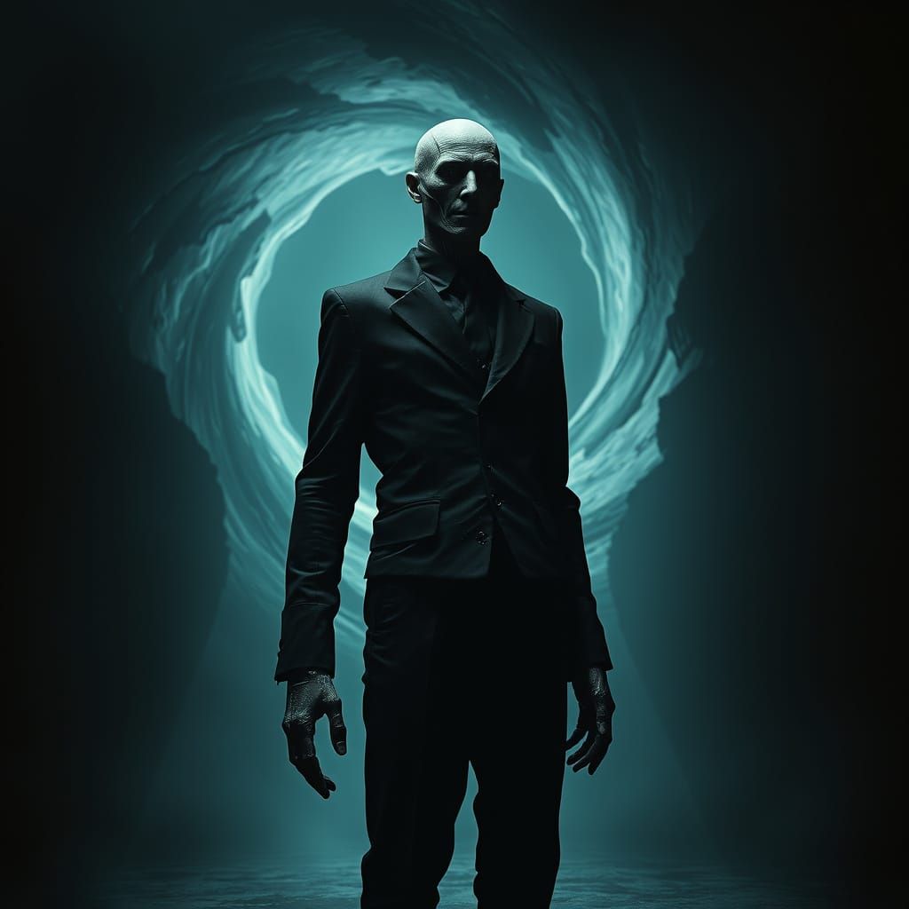 Faceless Figure in Void, Biomechanical Horror Art