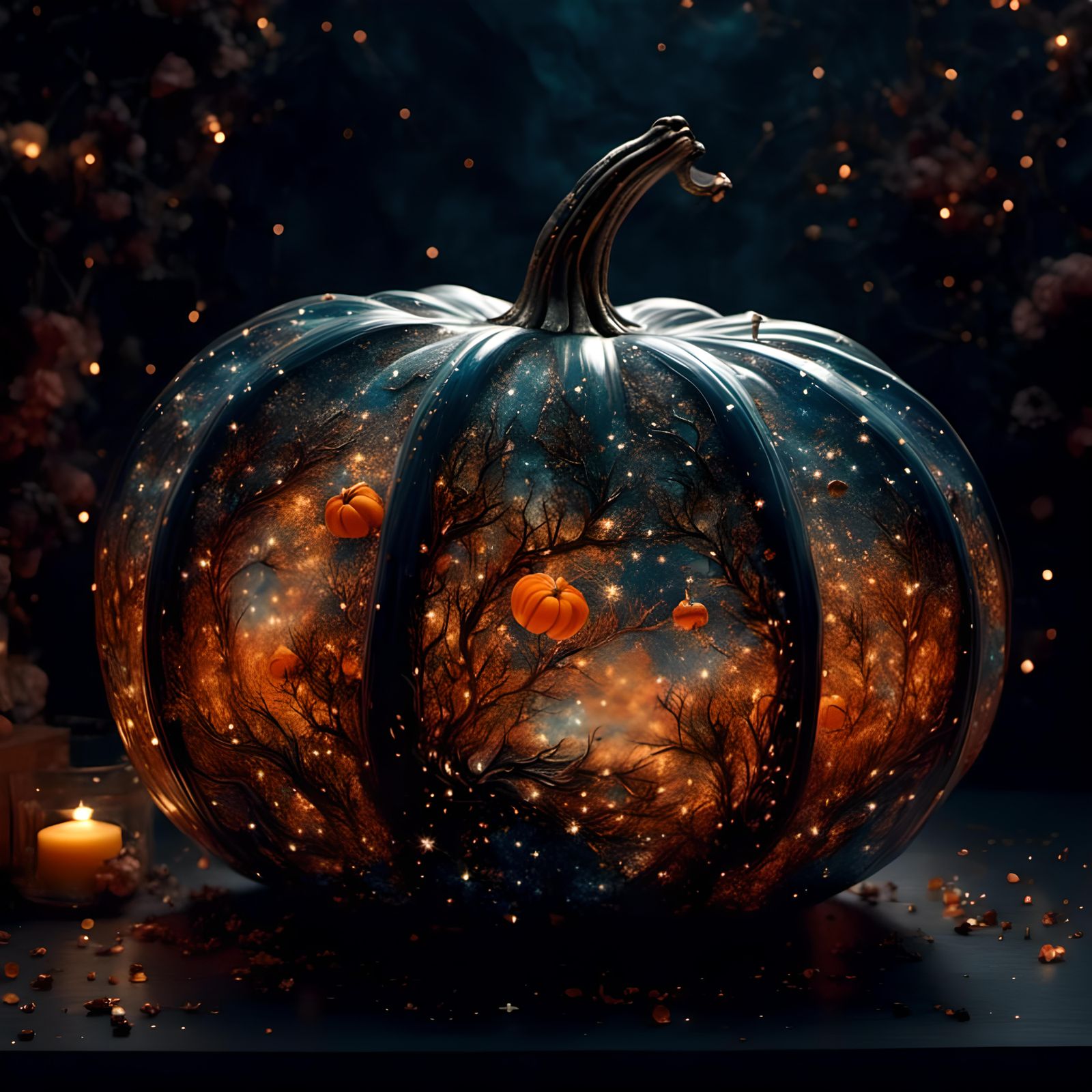 Intricate Glass Pumpkin with Constellation Explosion