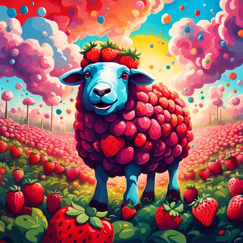 Strawberry Sheep on a Flower Farm in Graffiti Art